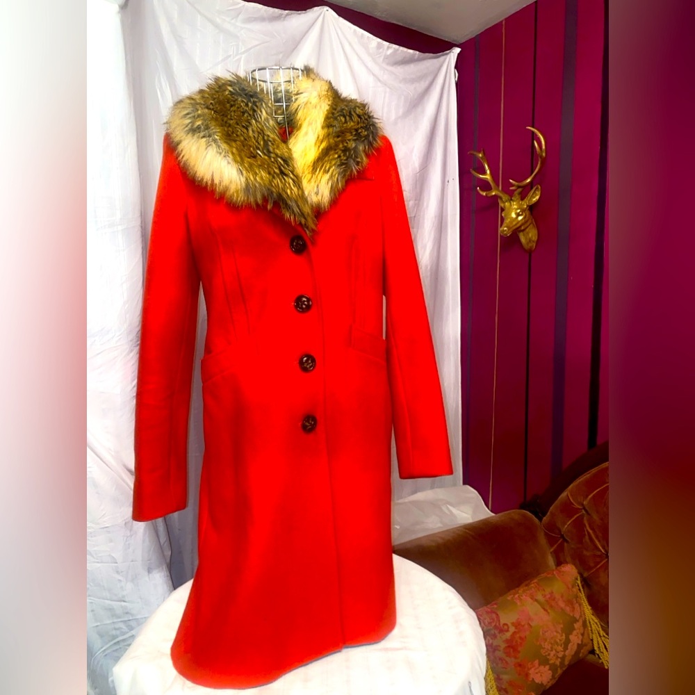 1940s Styled Persimmon-color wool coat, Size Medium